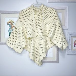 Handmade Cream Crocheted Shawl Cape